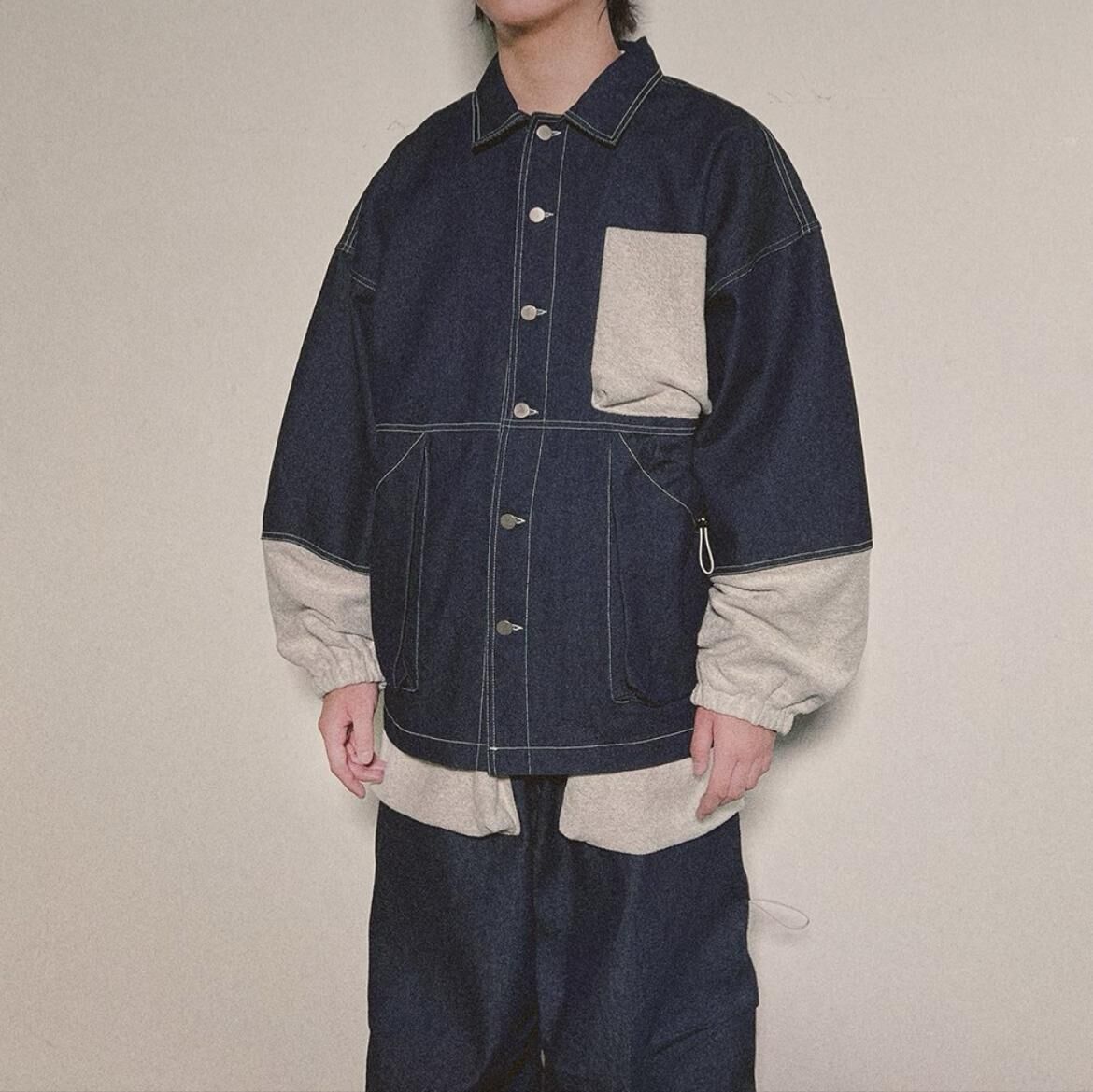 拼色開胸牛仔褸 JK2718