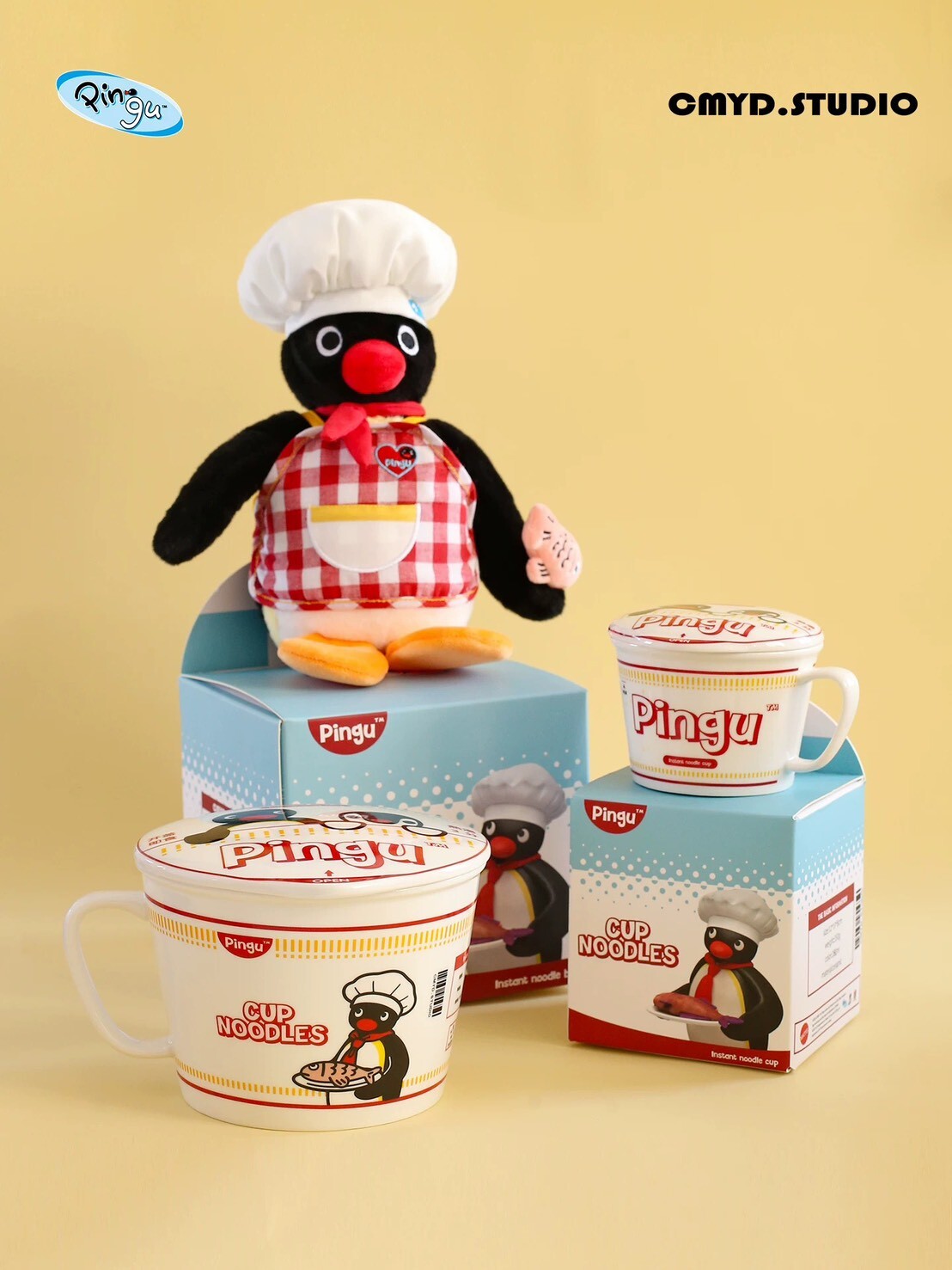 PINGU 企鵝家族 泡麵廚師系列｜陶瓷馬克杯 泡麵碗 組合