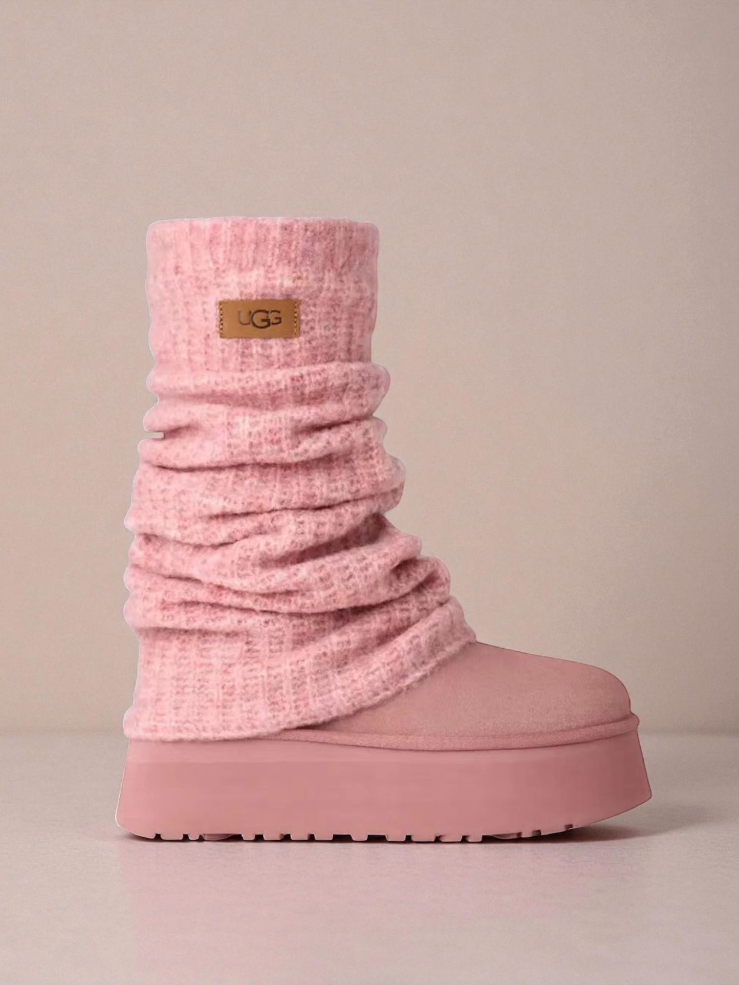 UGG 2025秋冬Mini羊毛毛粉色袜筒靴