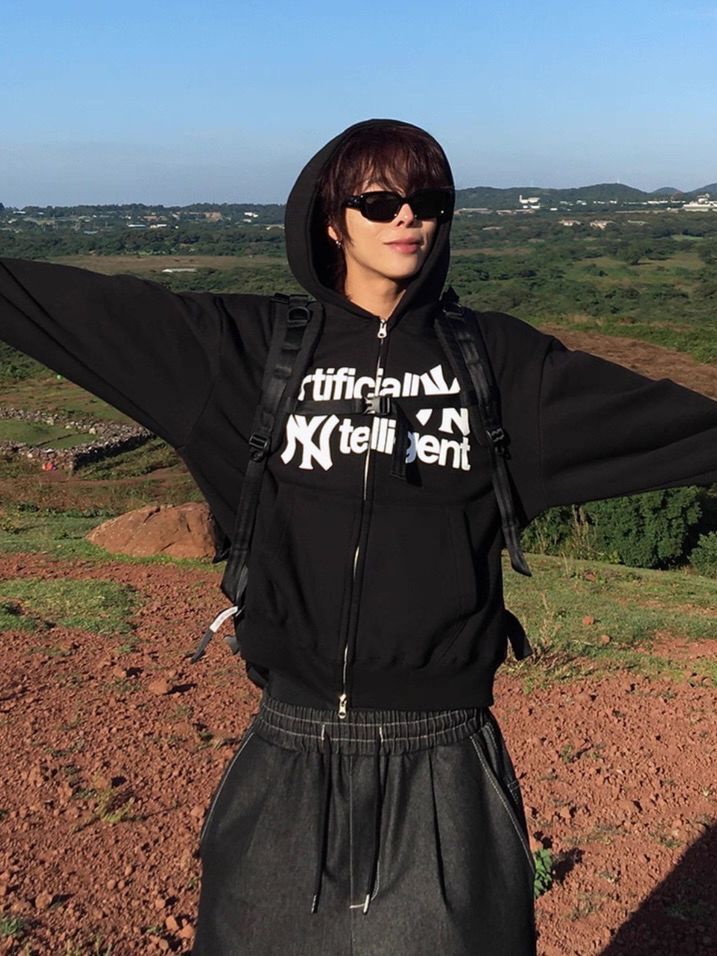 英文字連帽拉鍊外套(薄抓毛底) JK2724