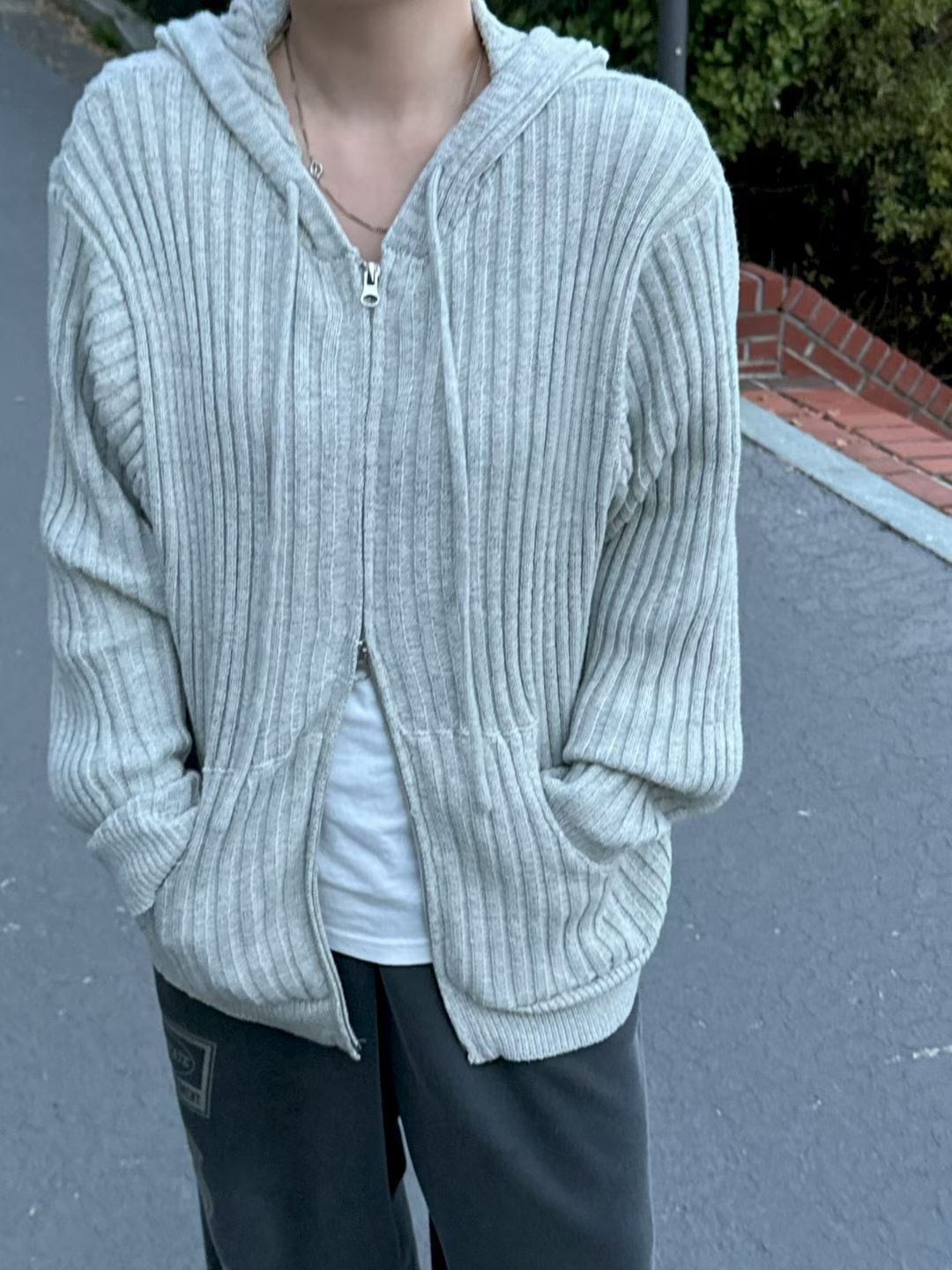 淨色連帽拉鍊針織外套 JK2726