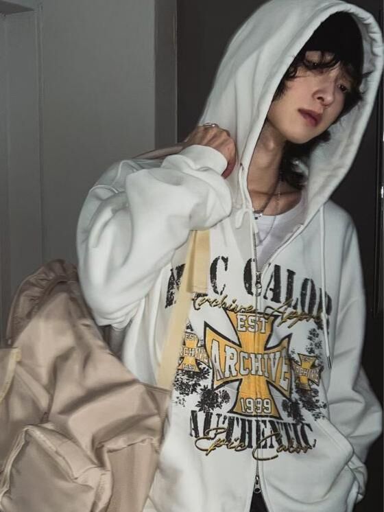 英文字圖案連帽拉鍊外套 JK2728