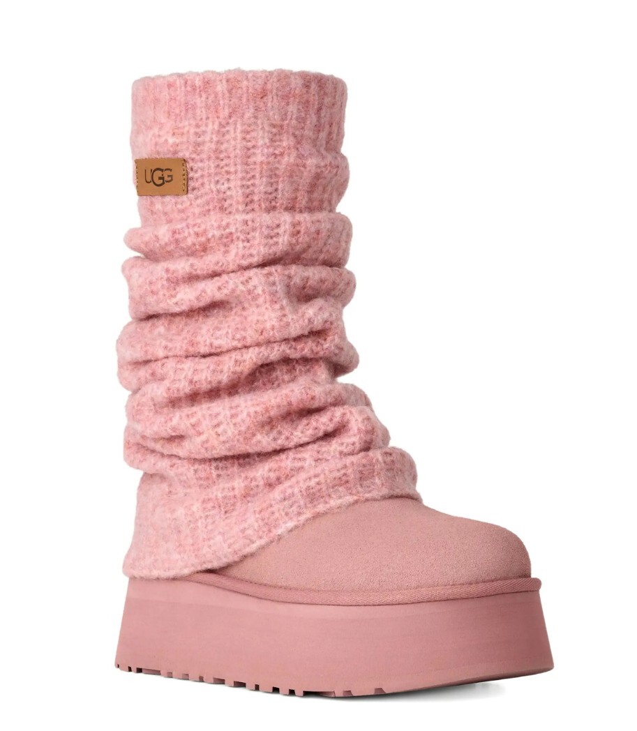 UGG 2025秋冬Mini羊毛毛粉色袜筒靴