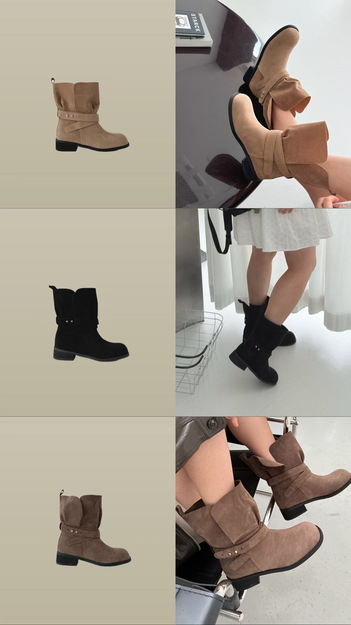 SH5210 麂皮開叉繫環中筒靴 *足碼*