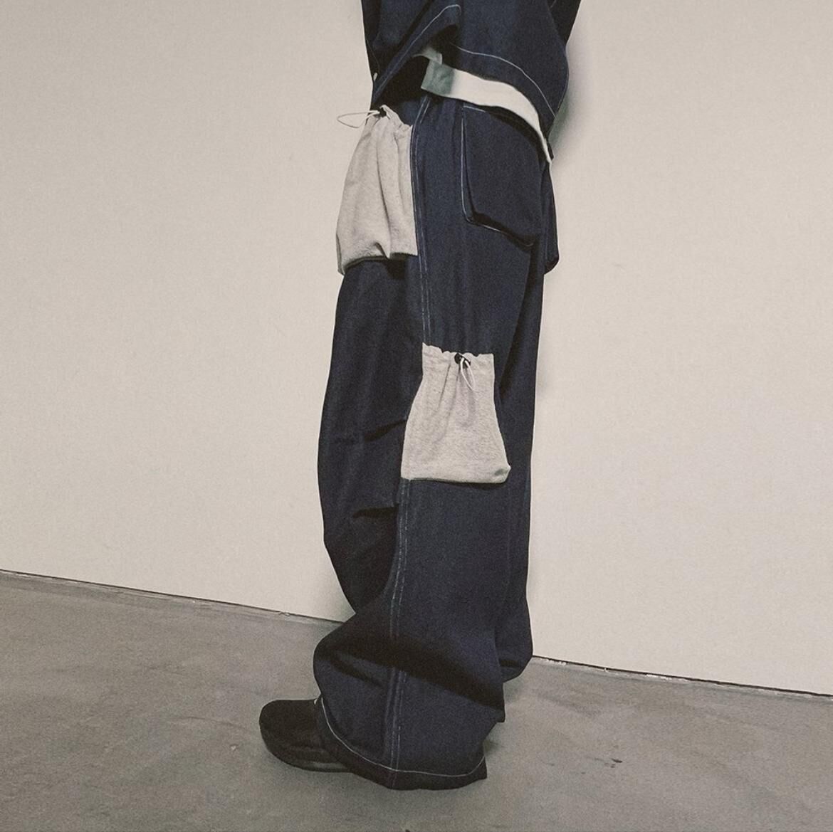 拼色可束腳鬆身牛仔褲 P3212