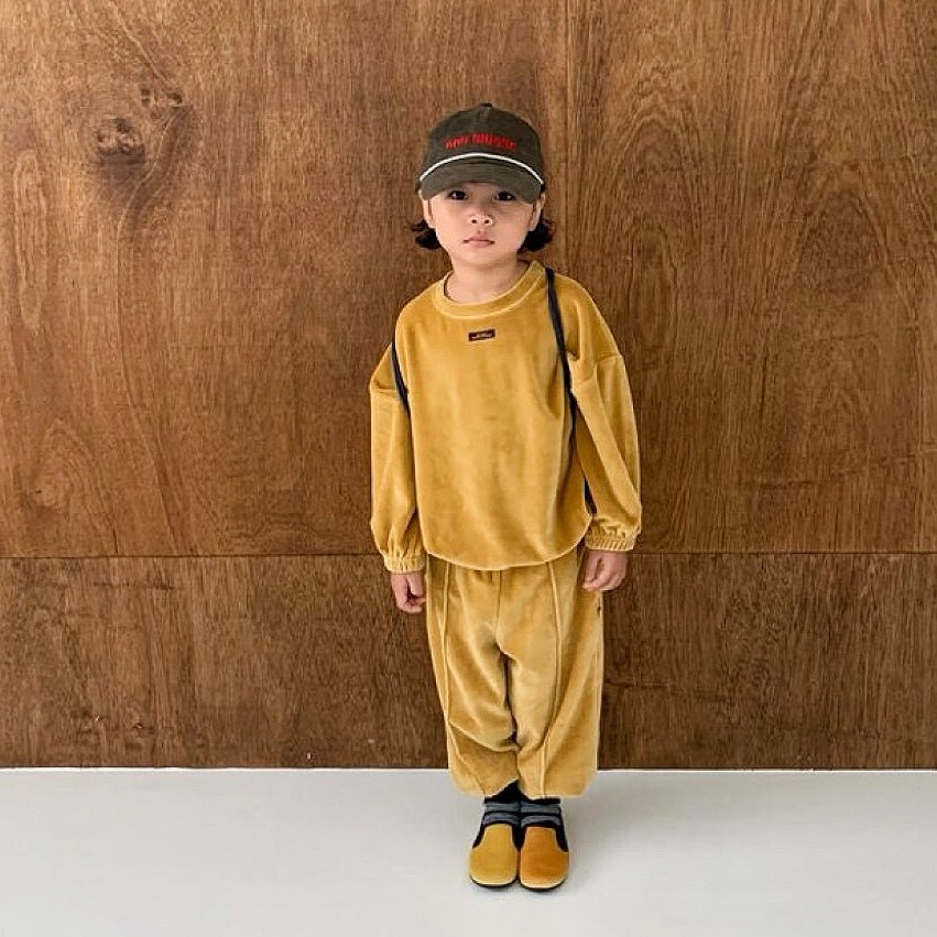 【現貨】110-120 GOU 芥末黃天鵝絨質感套裝