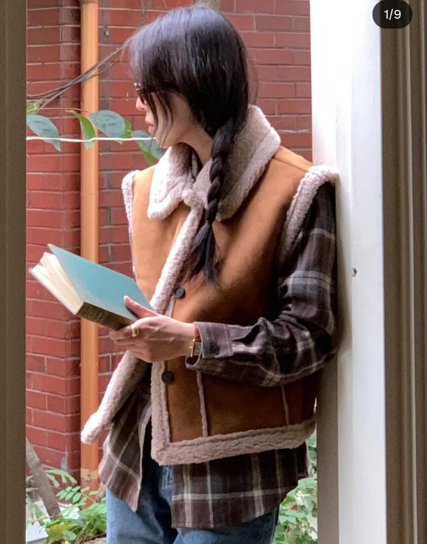 MN5229 羊羔毛領邊麂皮背心