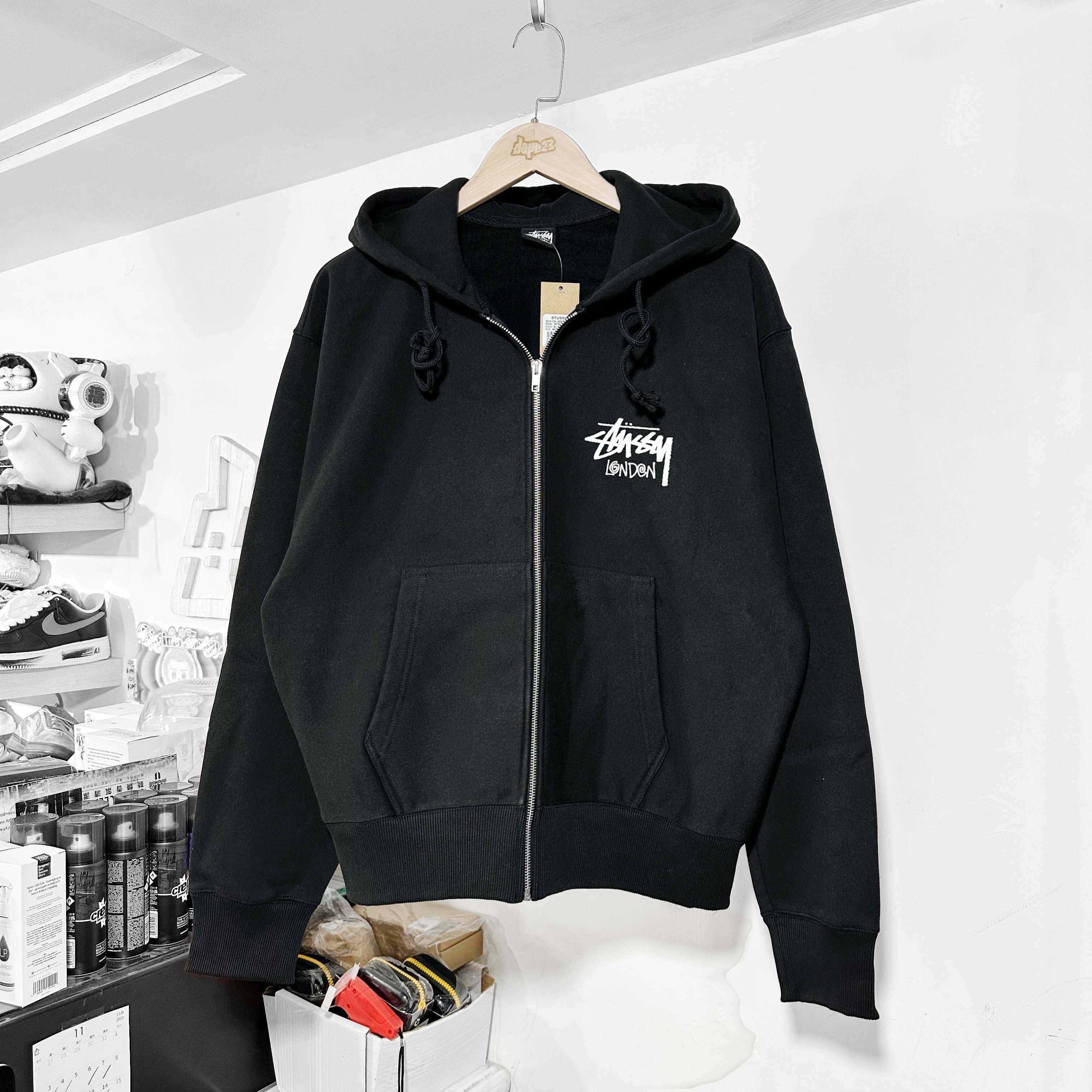 STUSSY STOCK LONDON SHOP ZIP UP HOODIE 倫敦拉鏈外套 Black