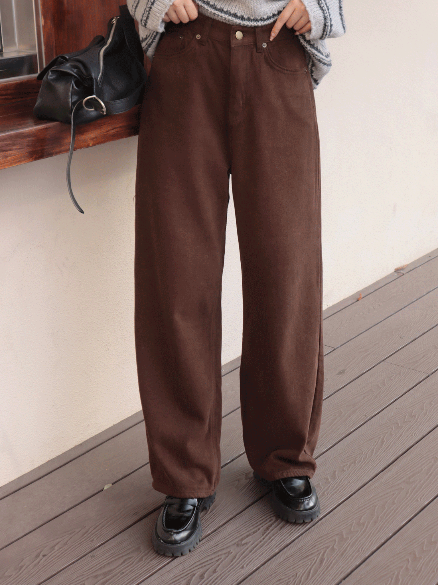 25J116 本期推薦*3! 榛果巧克力 版型超美軟單寧刷毛直筒褲