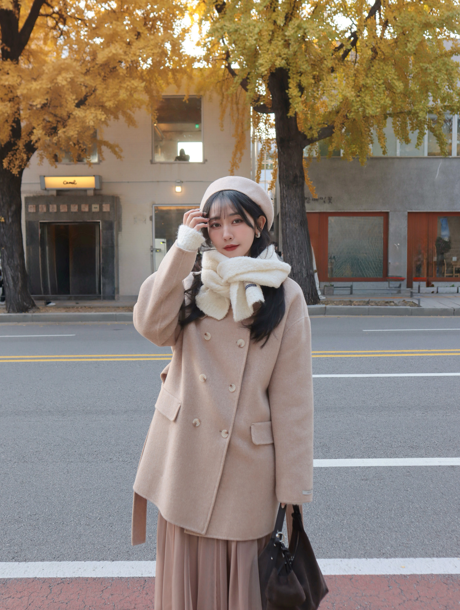 CG10-B【Premium】法式康朋 品牌自訂經典雙排釦100%羊毛手工大衣 /蜂蜜燕麥