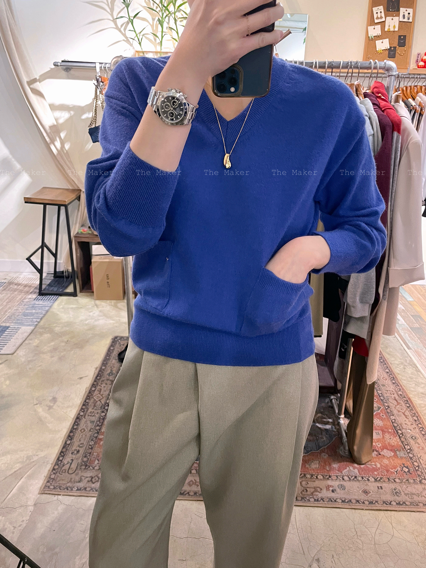 🧶 靚色有袋V領針織 🧶