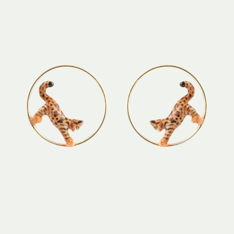 嬉戲孟加拉貓圈型耳環