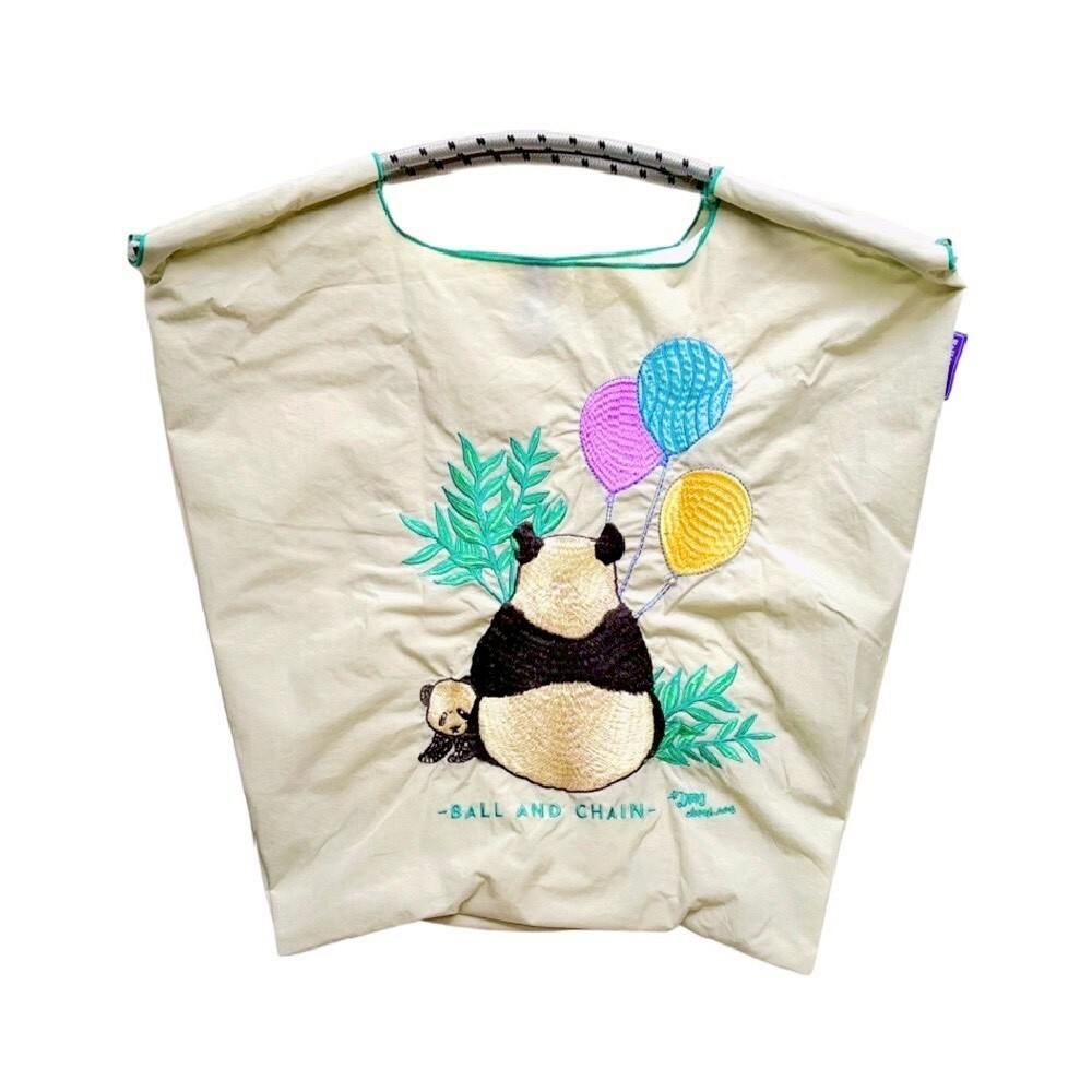 Ball＆Chain 刺繡環保購物袋 M號 - 淺灰 (31301027)