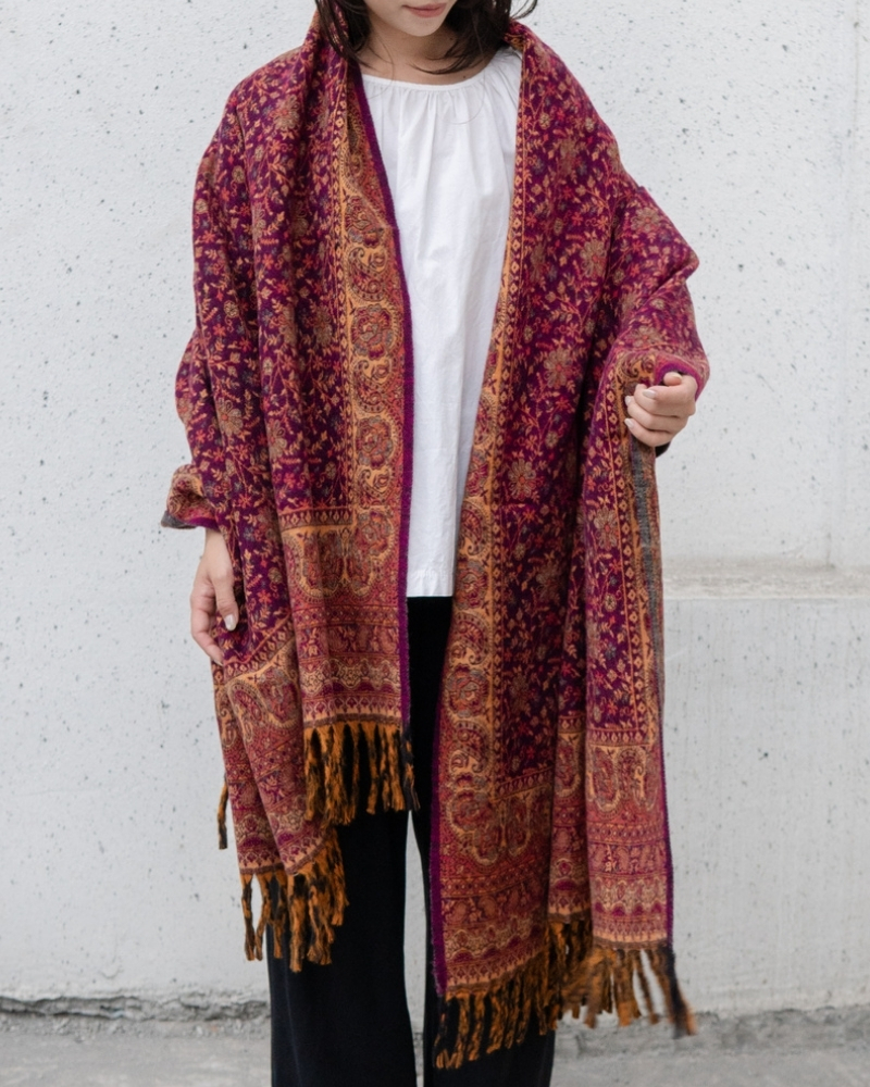 印度繽紛碎花披毯 / 沙發巾(紅紫色)