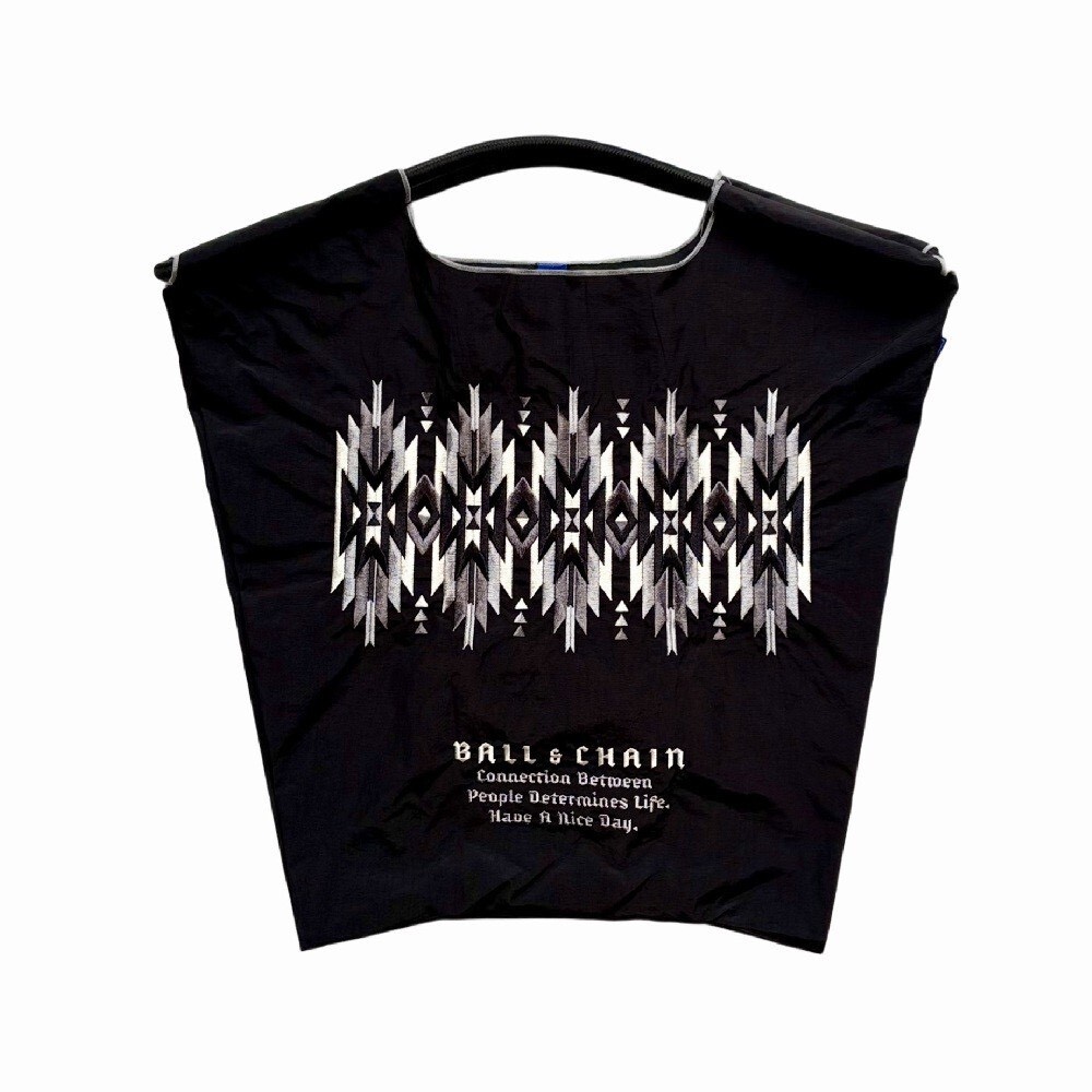 Ball＆Chain 刺繡環保購物袋 M號 - 黑 (30100701)