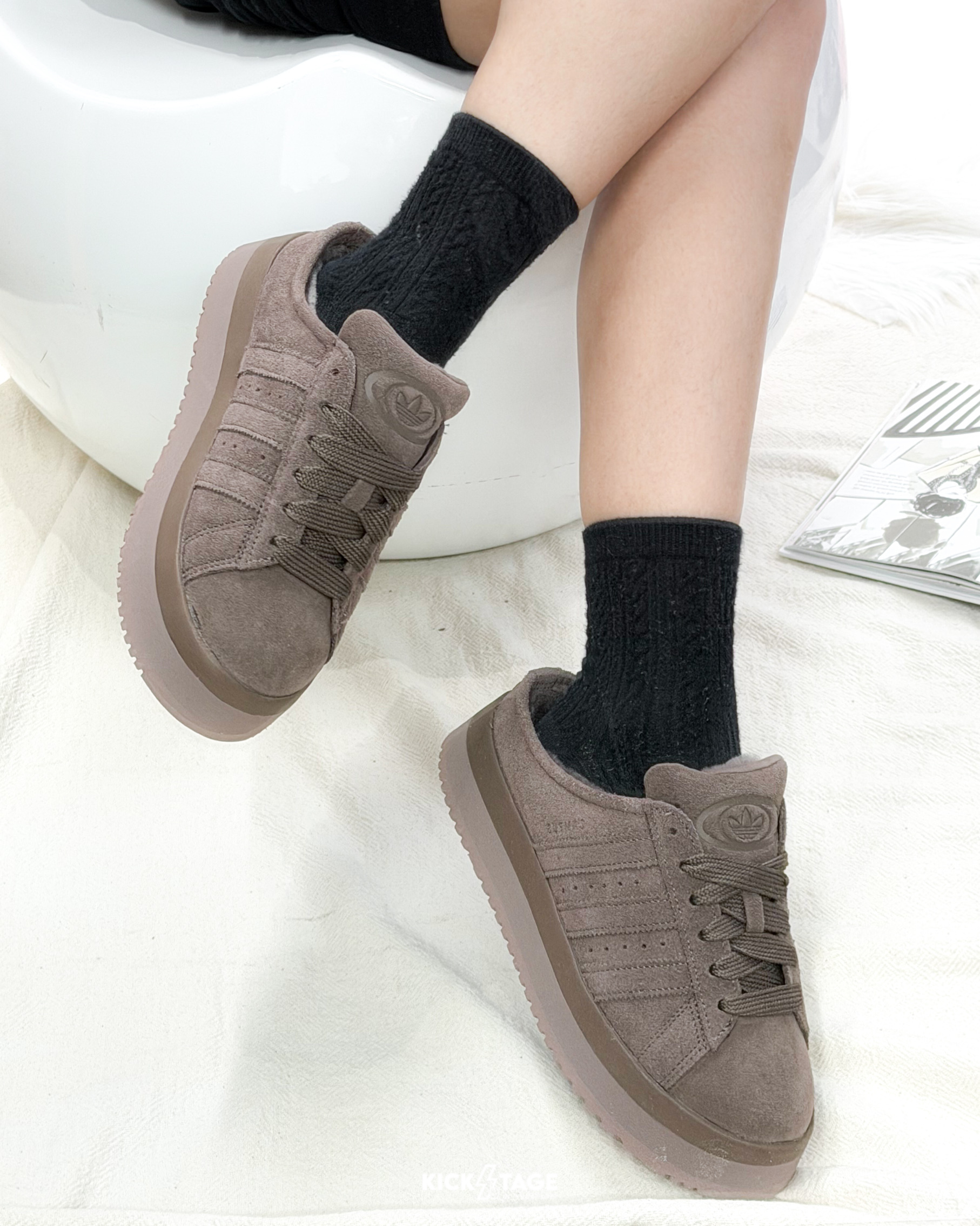 女鞋 ADIDAS CAMPUS 00s WTR LO W 咖色 麂皮 厚底 絨毛 休閒 拖鞋 穆勒鞋【JR3731】