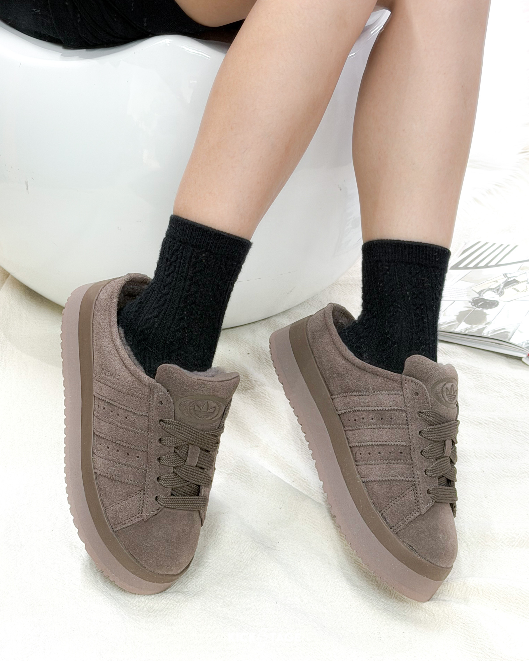 女鞋 ADIDAS CAMPUS 00s WTR LO W 咖色 麂皮 厚底 絨毛 休閒 拖鞋 穆勒鞋【JR3731】