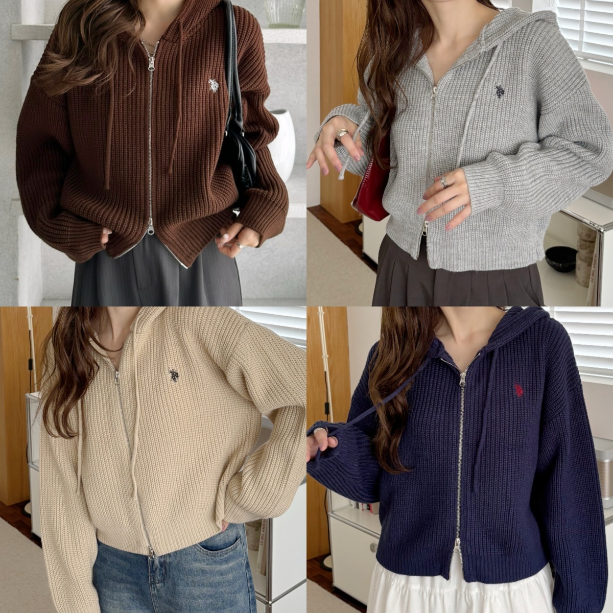 預購┃U.S. POLO ASSN. 刺繡 短版 雙拉鍊 針織 連帽 外套