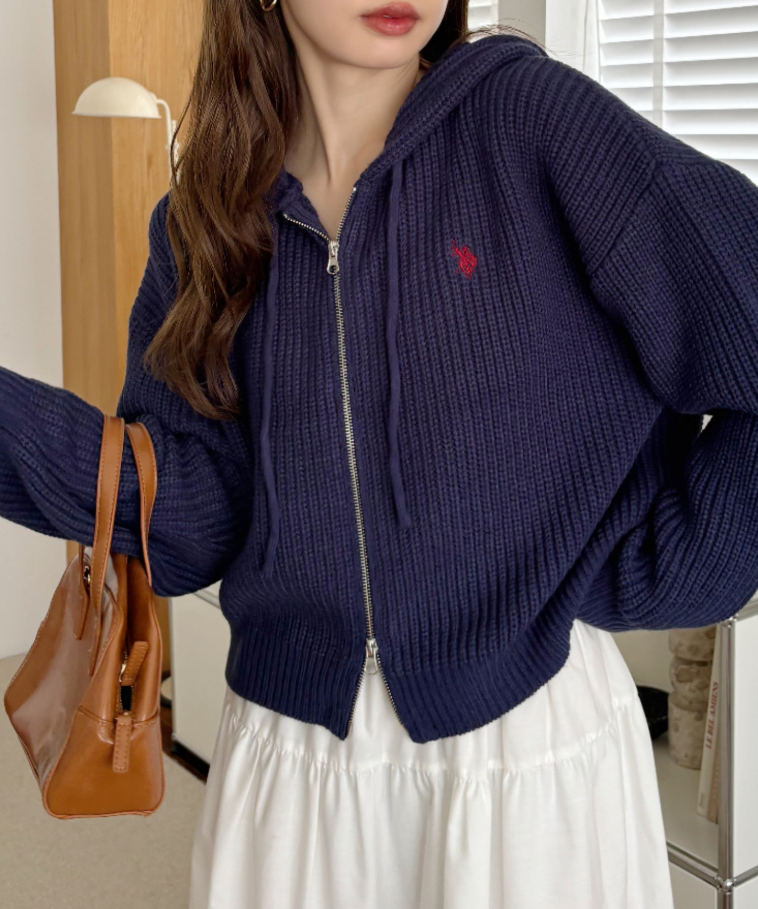 預購┃U.S. POLO ASSN. 刺繡 短版 雙拉鍊 針織 連帽 外套