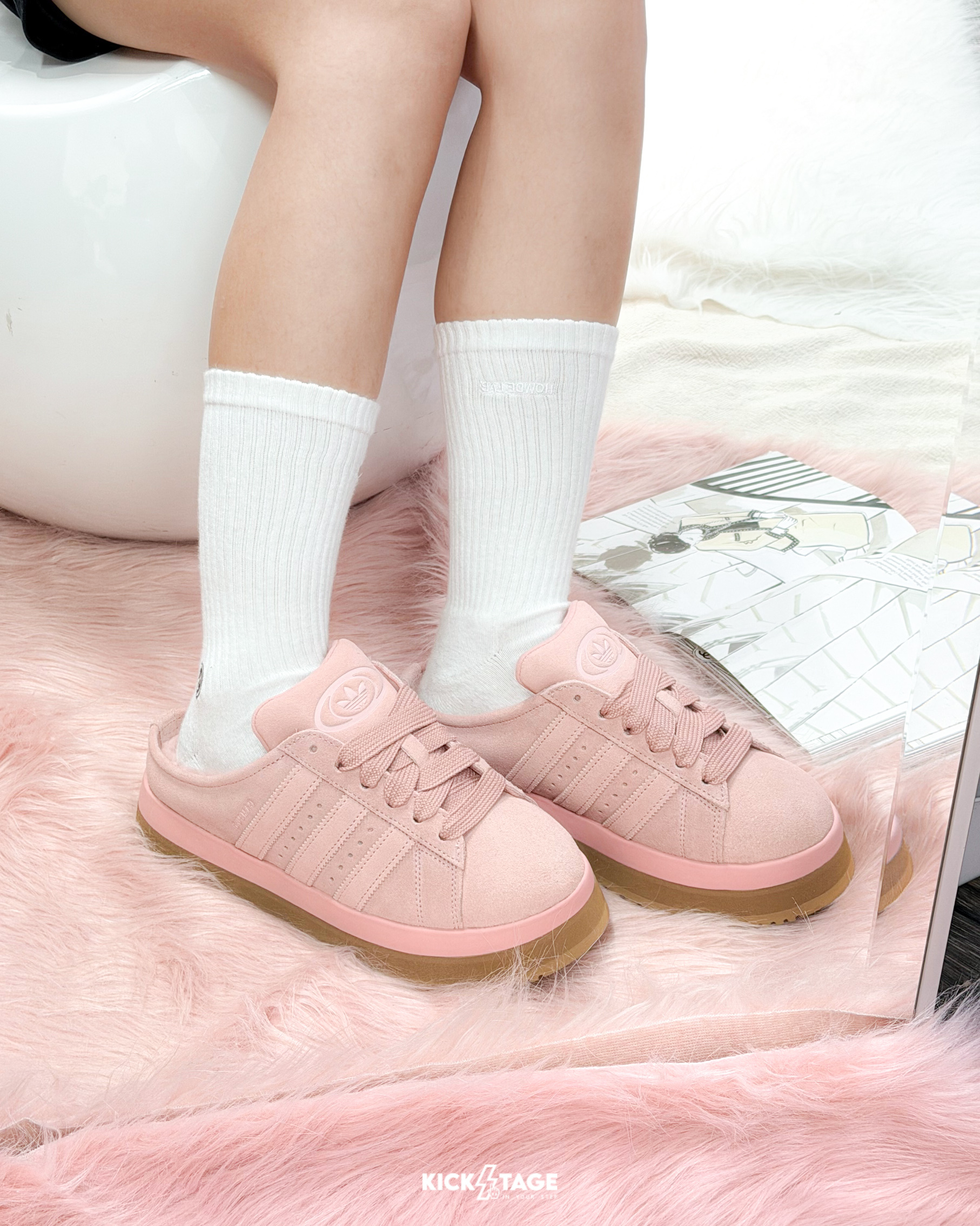 女鞋 ADIDAS CAMPUS 00s WTR LO W 粉色 麂皮 厚底 絨毛 休閒 拖鞋 穆勒鞋【JR3238】