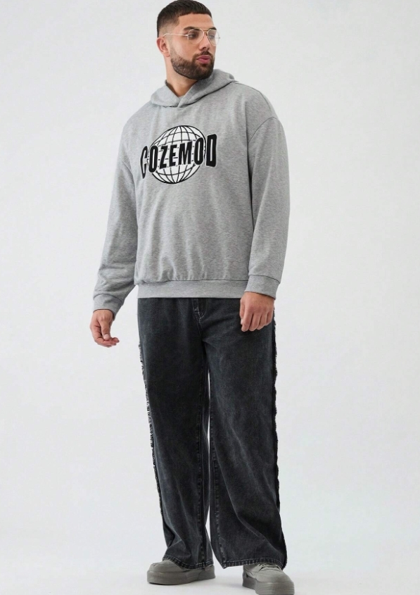 KADMAX大尺碼-男士灰色刺繡地球帽TEE〈KSMS2642〉