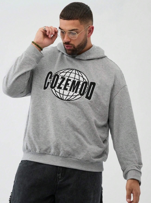 KADMAX大尺碼-男士灰色刺繡地球帽TEE〈KSMS2642〉