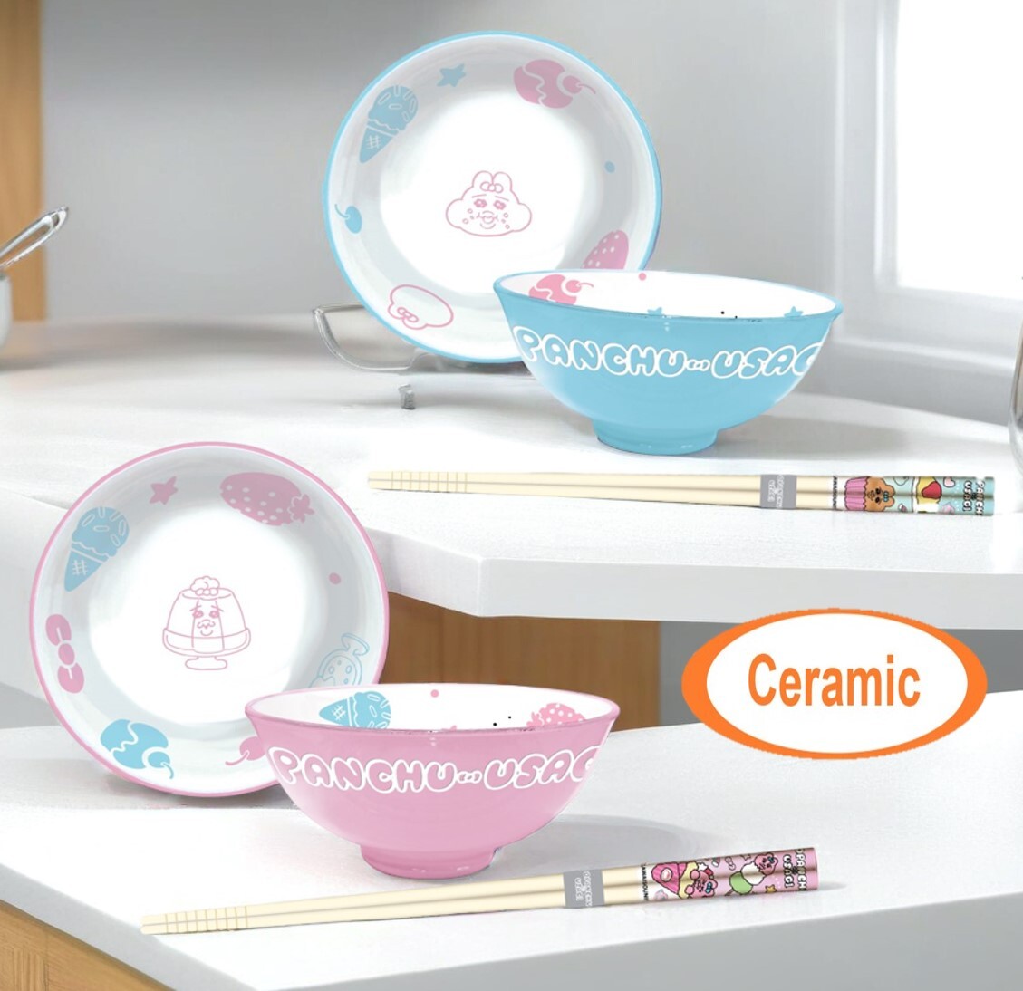 褲褲兔 底褲兔 4P陶瓷廚具禮盒套裝(碗,筷子)