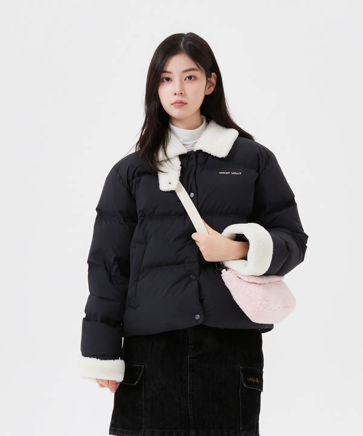 WACKY WILLY Women's Contrast Collar Short Down Jacket