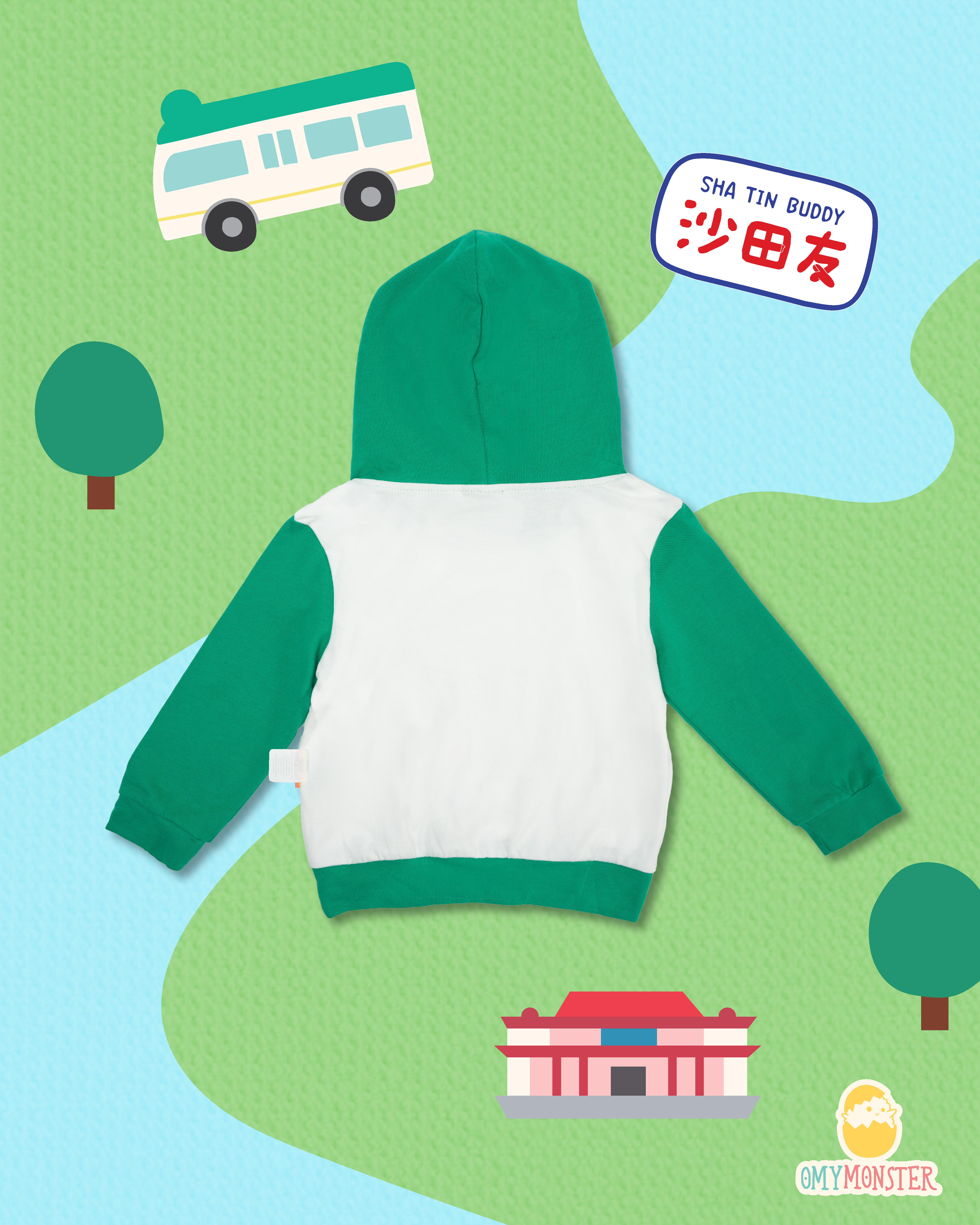 OMYMONSTER Mini B 沙田友 連帽長袖衛衣 (綠色）