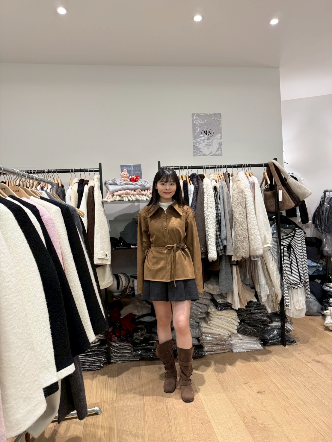 MN5217 麂皮恤衫款綁帶外套