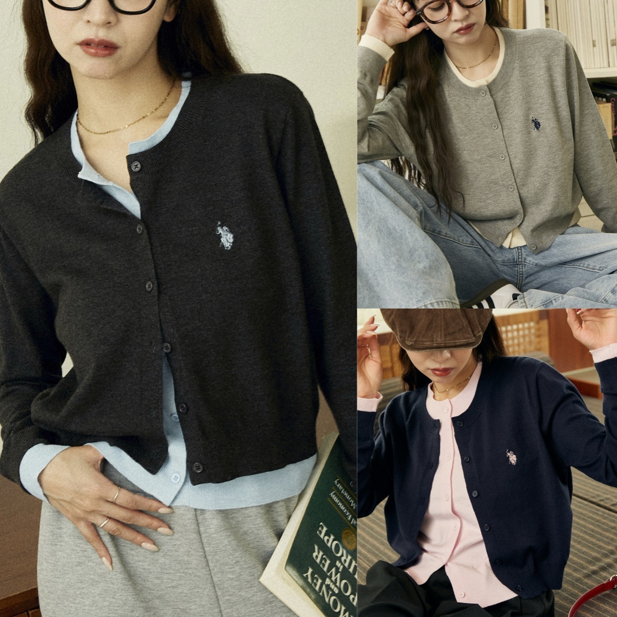 預購┃U.S. POLO ASSN. 刺繡 假兩件 開襟 針織 罩衫 外套