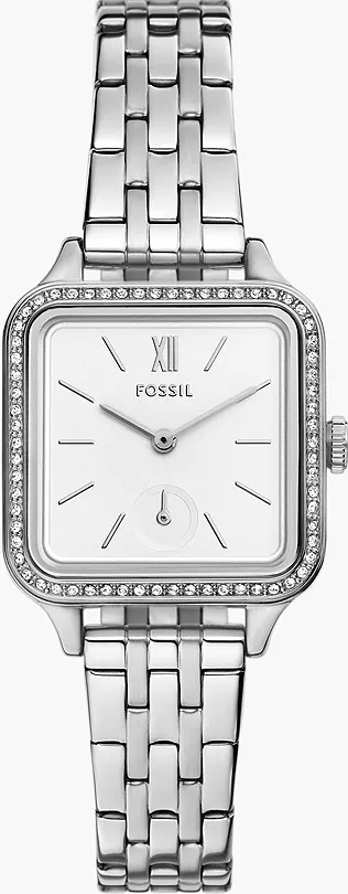 萬年鐘錶 - Fossil   Colleen 魅影晶鑽方形簡約不鏽鋼錶帶女錶 BQ3981 錶徑28MM