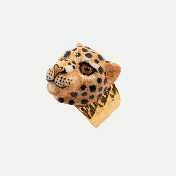 氣勢金錢豹頭瓷戒指