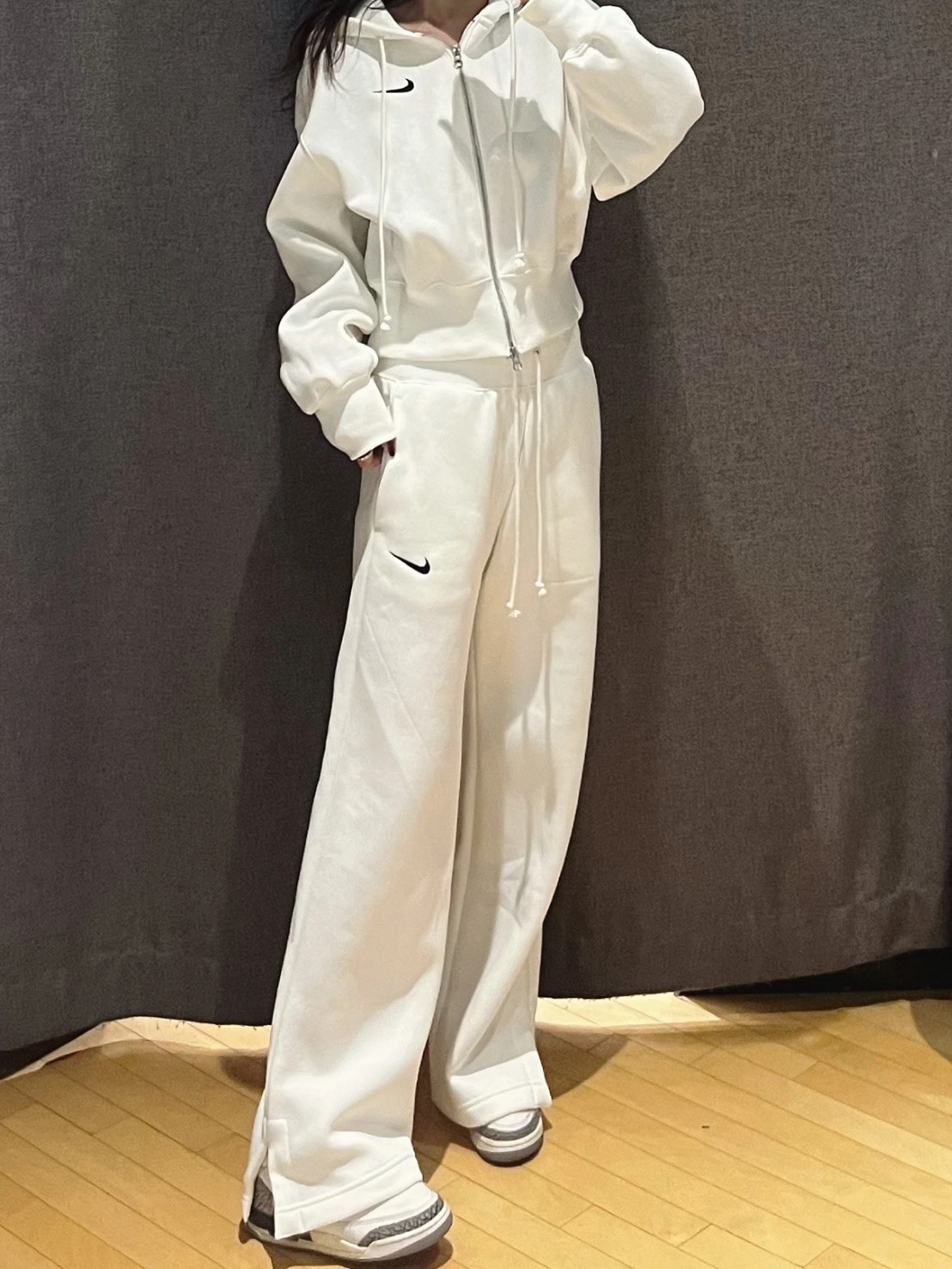 NIKE 純色 開衩 闊腿 棉褲