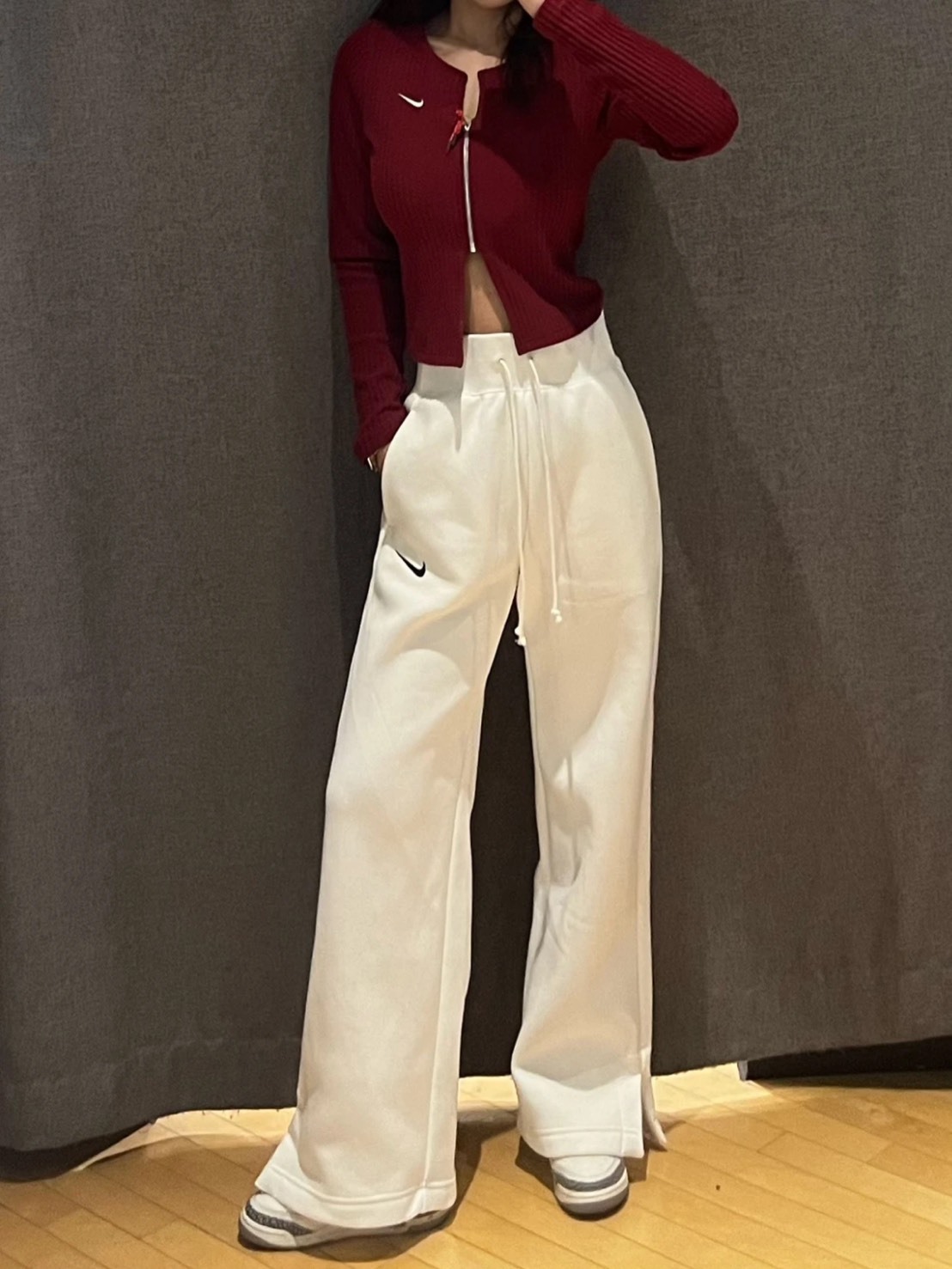 NIKE 純色 開衩 闊腿 棉褲