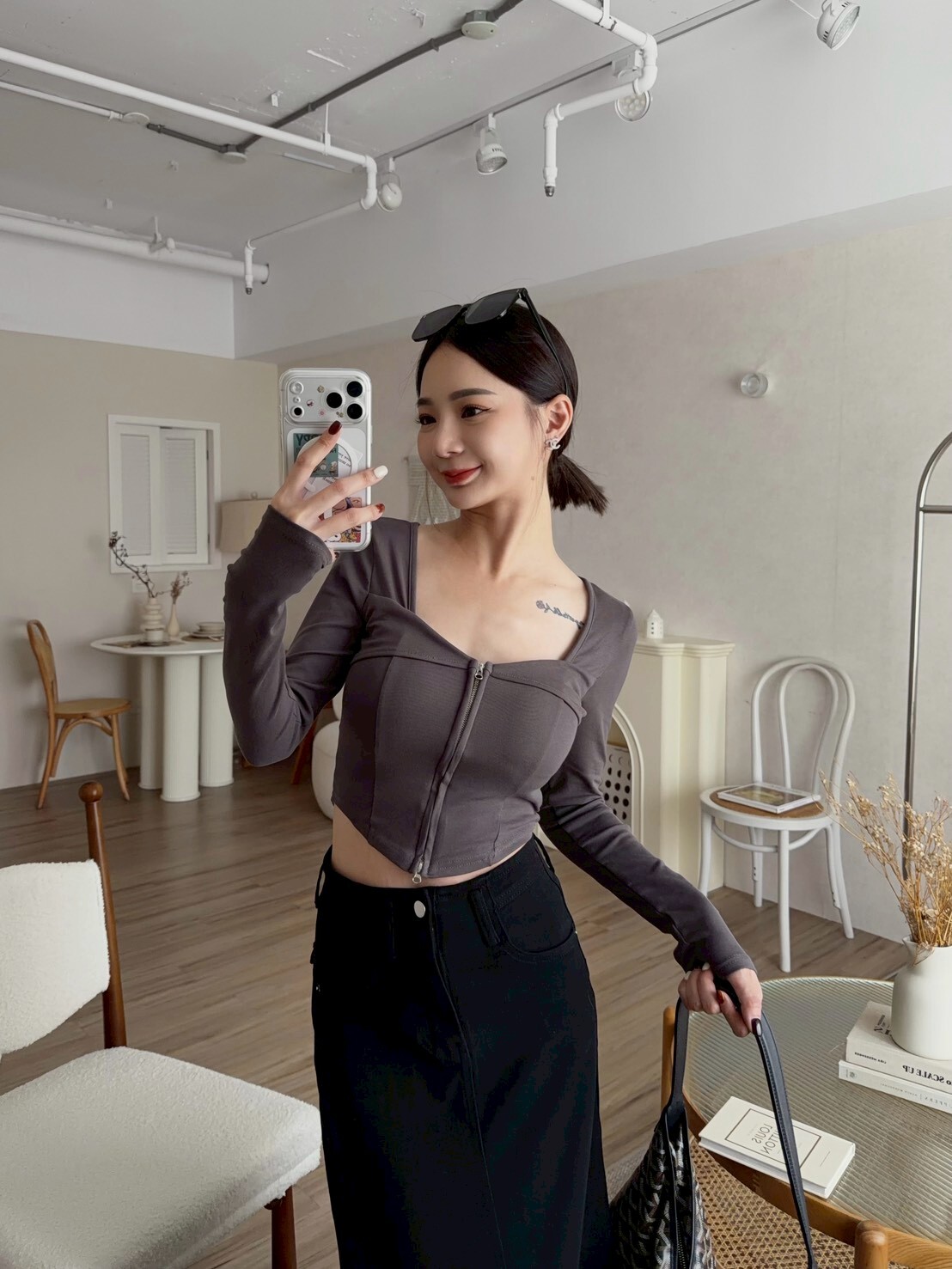 雙拉鍊造型長袖BRATOP