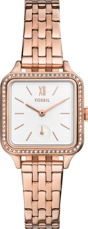 萬年鐘錶 - Fossil   Colleen 玫瑰金魅影晶鑽方形簡約不鏽鋼錶帶女錶 BQ3980 錶徑28MM