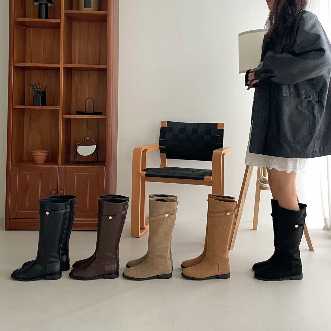 SH5225 PU皮革冇拉鍊馬靴 *足碼*