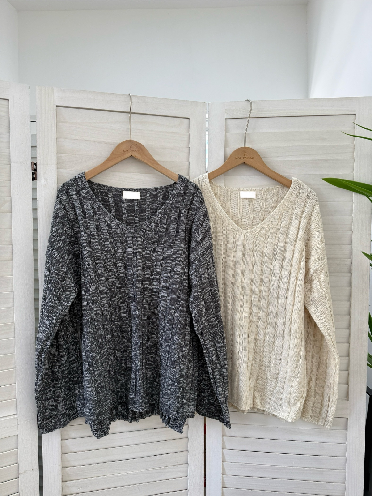 針織間線V領長TOP