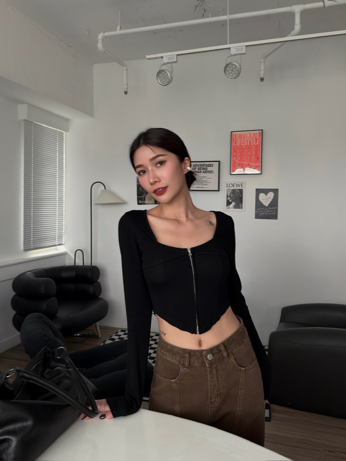 雙拉鍊造型長袖BRATOP