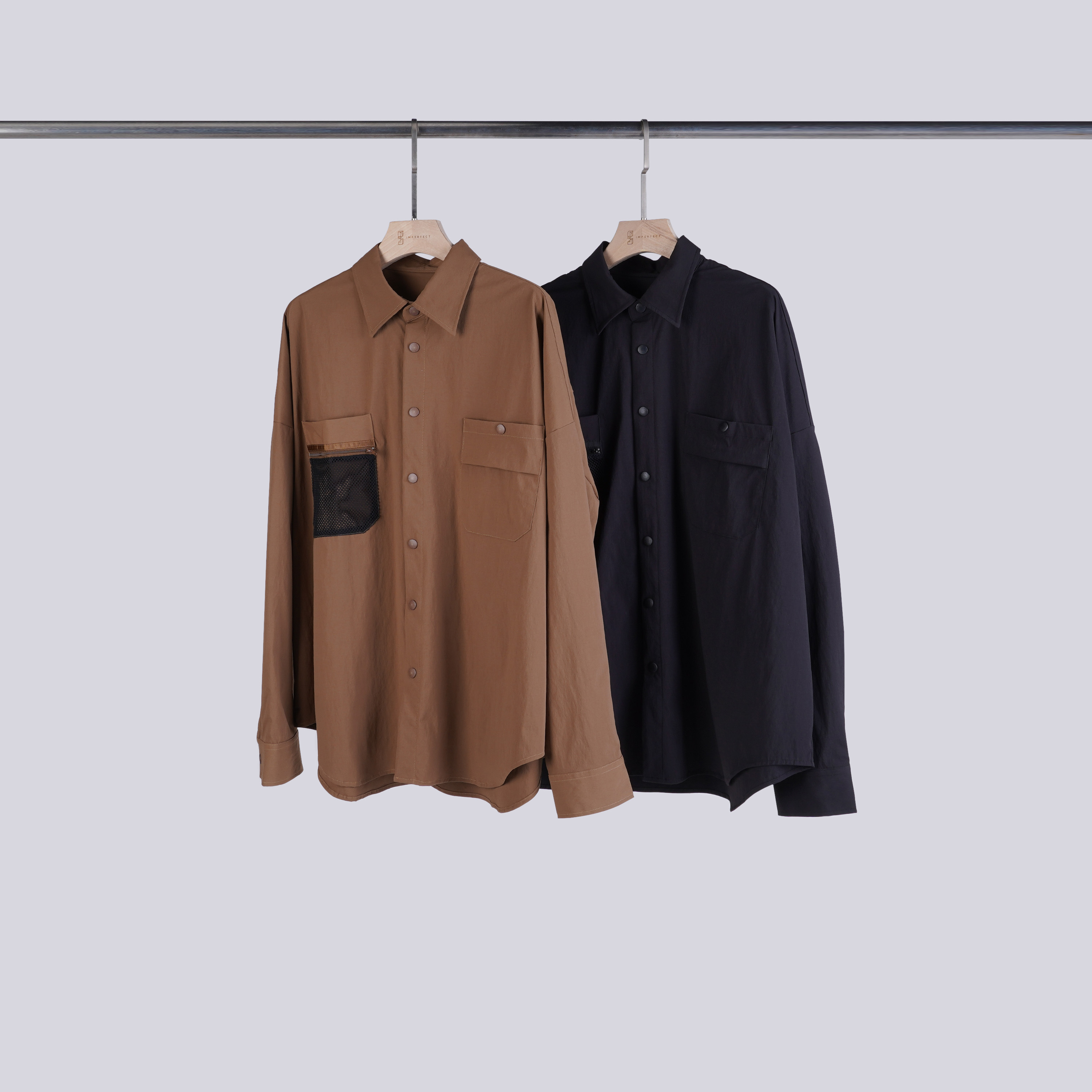 設計感洞洞拉鍊口袋襯衫 | L-2XL | 2色