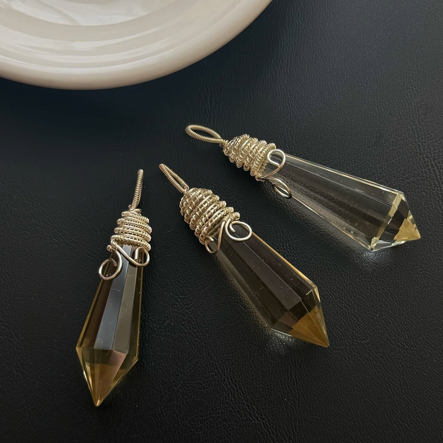 [原石] 黃水晶 靈擺 項鏈吊墜 金屬線編織手工製作