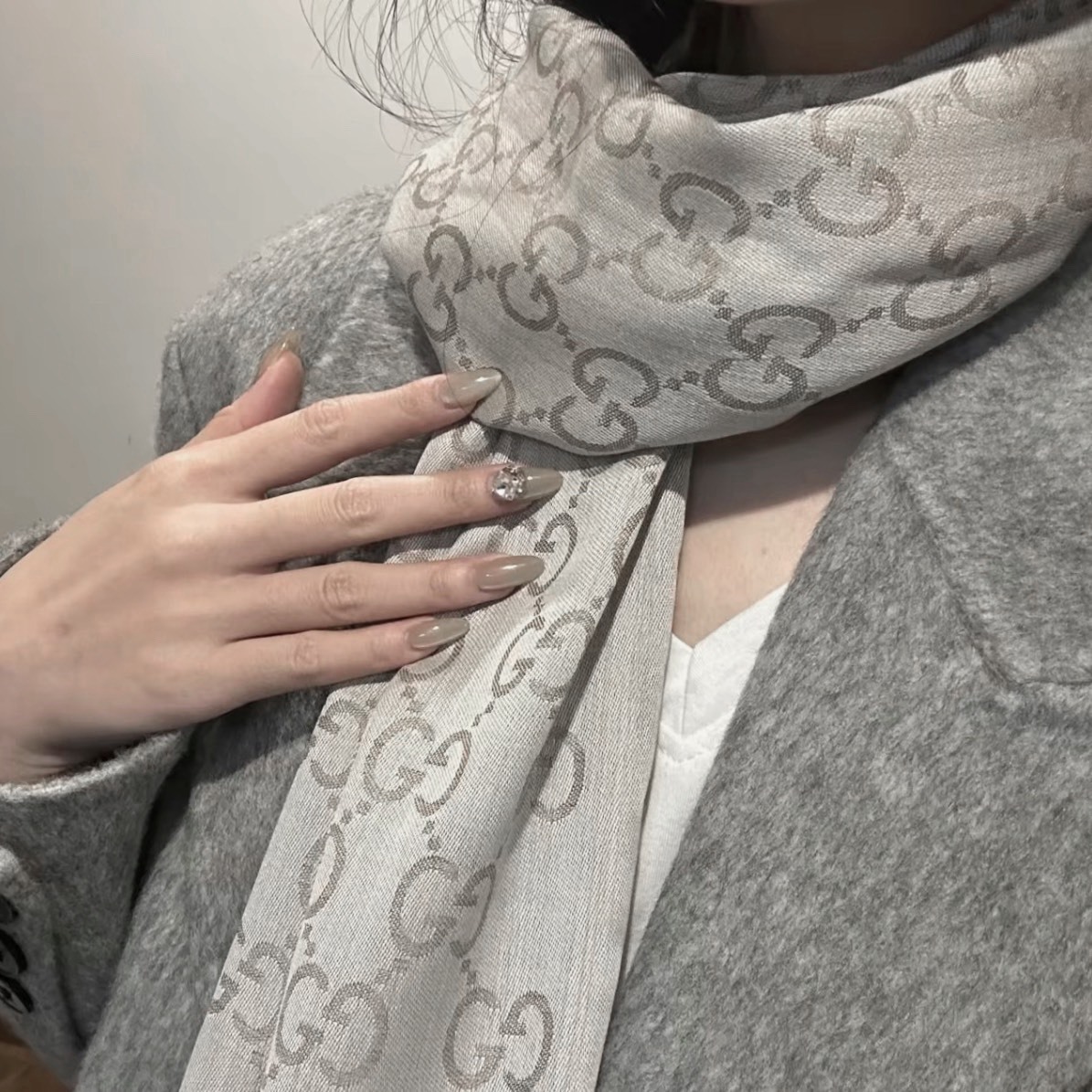 GUCCI 經典老花系列 流蘇 羊毛 圍巾