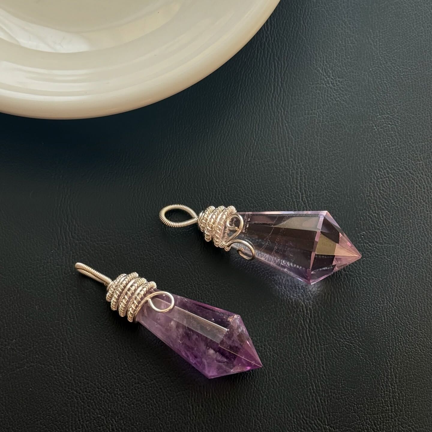 [原石] 紫水晶 靈擺 項鏈吊墜 金屬線編織手工製作