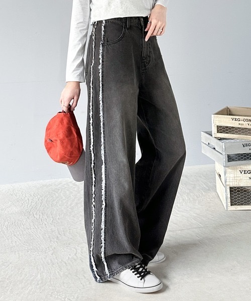【現貨】日本 JaVa X Classical Elf 聯名款 側邊 流蘇 寬鬆 闊腿 刷色 牛仔褲