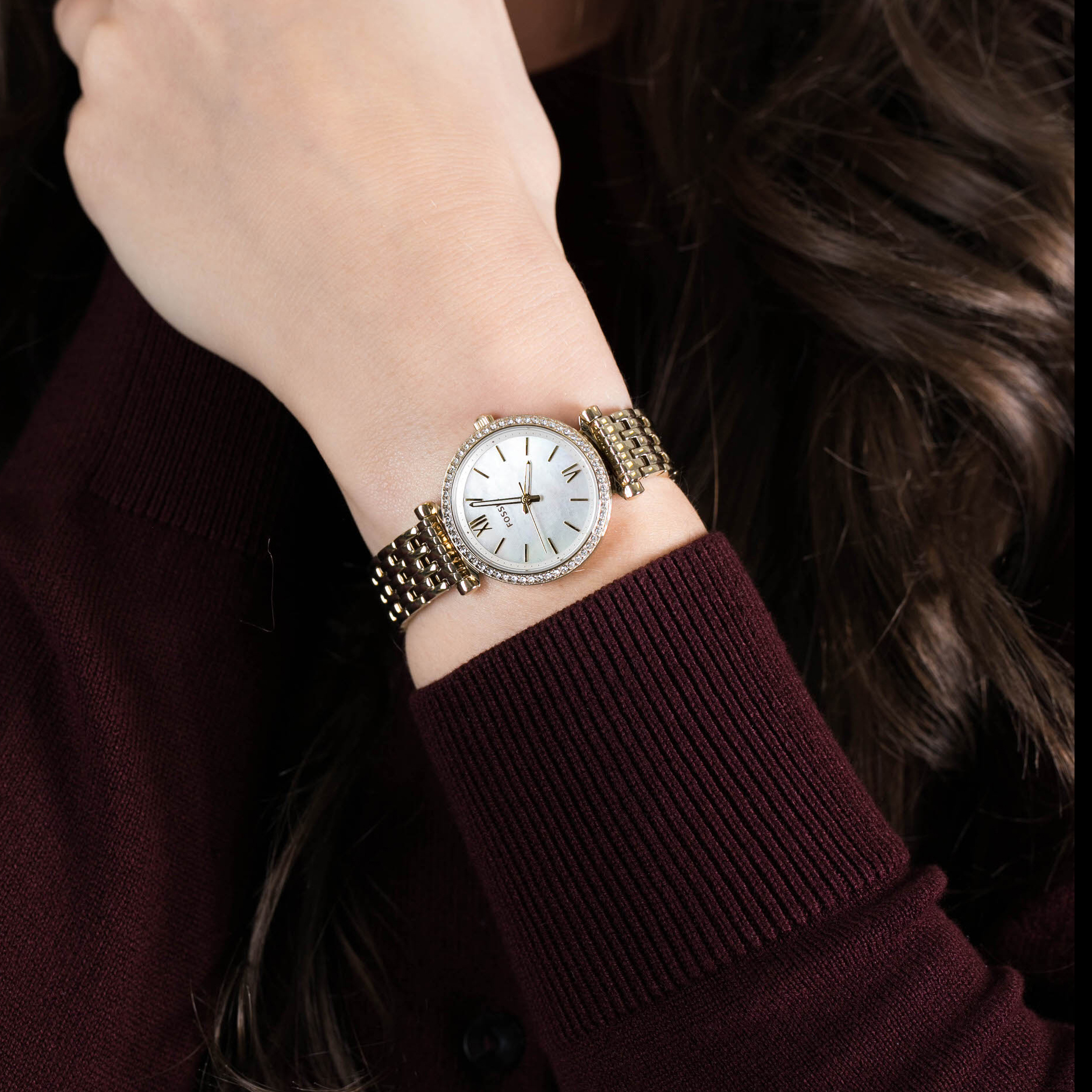 萬年鐘錶 - Fossil   Carlie Mini 大三針羅馬晶鑽女錶 ES4735  錶徑28MM