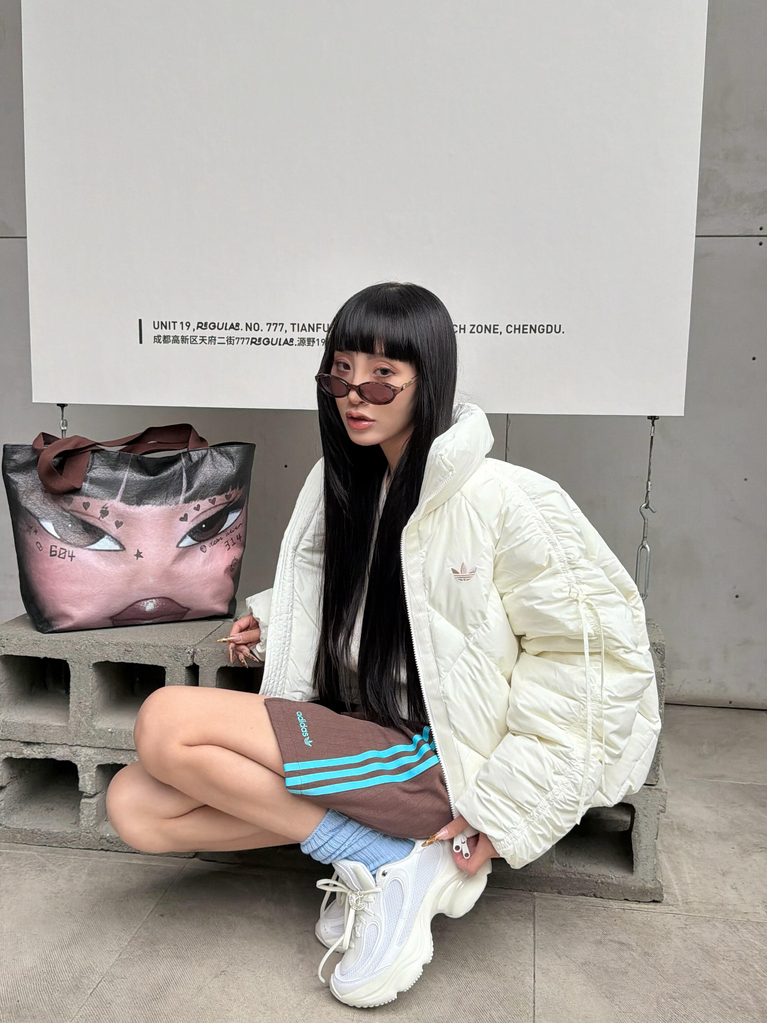 代購-Adidas Originals FW25 BOW COM 抓皺 蝴蝶結 寬鬆 羽絨服 藍/白 KC2612 KC2611