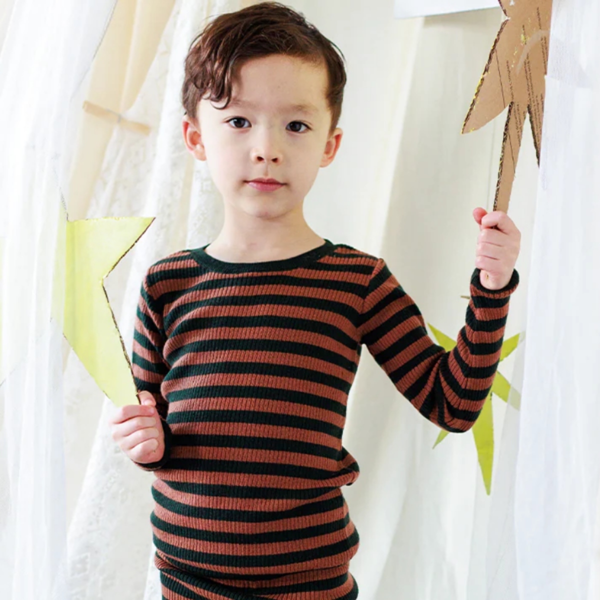 MABLI 條紋長袖上衣 SEILIO SKINNY RIB - IVY/SANDALWOOD STRIPE