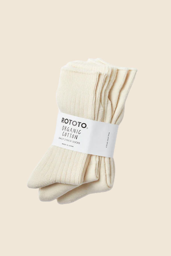 ROTOTO -R1123 有機棉中筒襪 三件組（質感白）