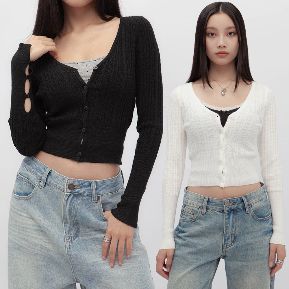 鏤空針織開襟上衣